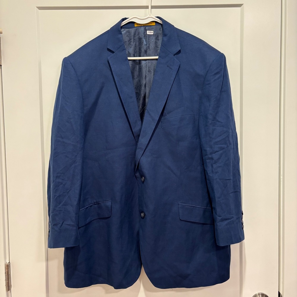Alberto Nardoni Mens 48R Navy Blue 100% Linen 2-Button Blazer Sport Coat WF1901
